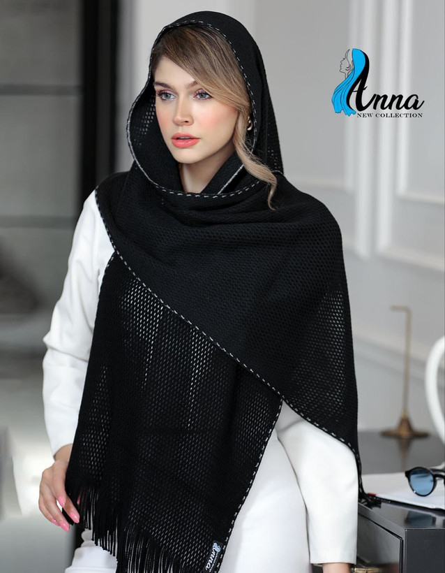 شال زنانه بافتنی تور ساده لبه کوک برند آنا