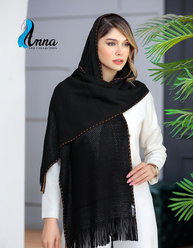 شال زنانه بافتنی تور ساده لبه کوک برند آنا