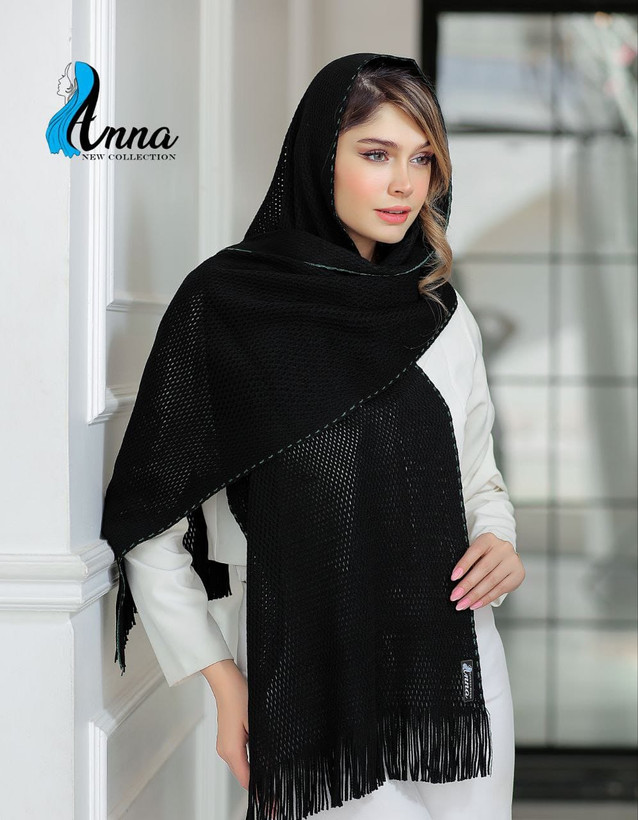 شال زنانه بافتنی تور ساده لبه کوک برند آنا